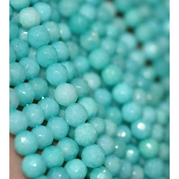 EOEMY Natural 8mm Faceted Blue Aquamarine Gemstones Round Loose Beads 15"