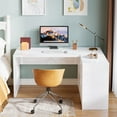 thumbnail image 5 of Tribesigns White L-Shaped Computer Desk with 3 Drawers, 55-Inch Modern Corner Home Office Executive Table with 2 Storage Shelves for Work Study Writing, 5 of 9