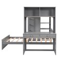 thumbnail image 5 of Twin Size Solid Wood Loft Bed with a Stand-alone bed, Shelves, Desk, and Wardrobe, Multifunctional Loft Bed with Ladder, Shelves, Wooden Loft Bed, No Box Spring Needed(Gray), 5 of 8