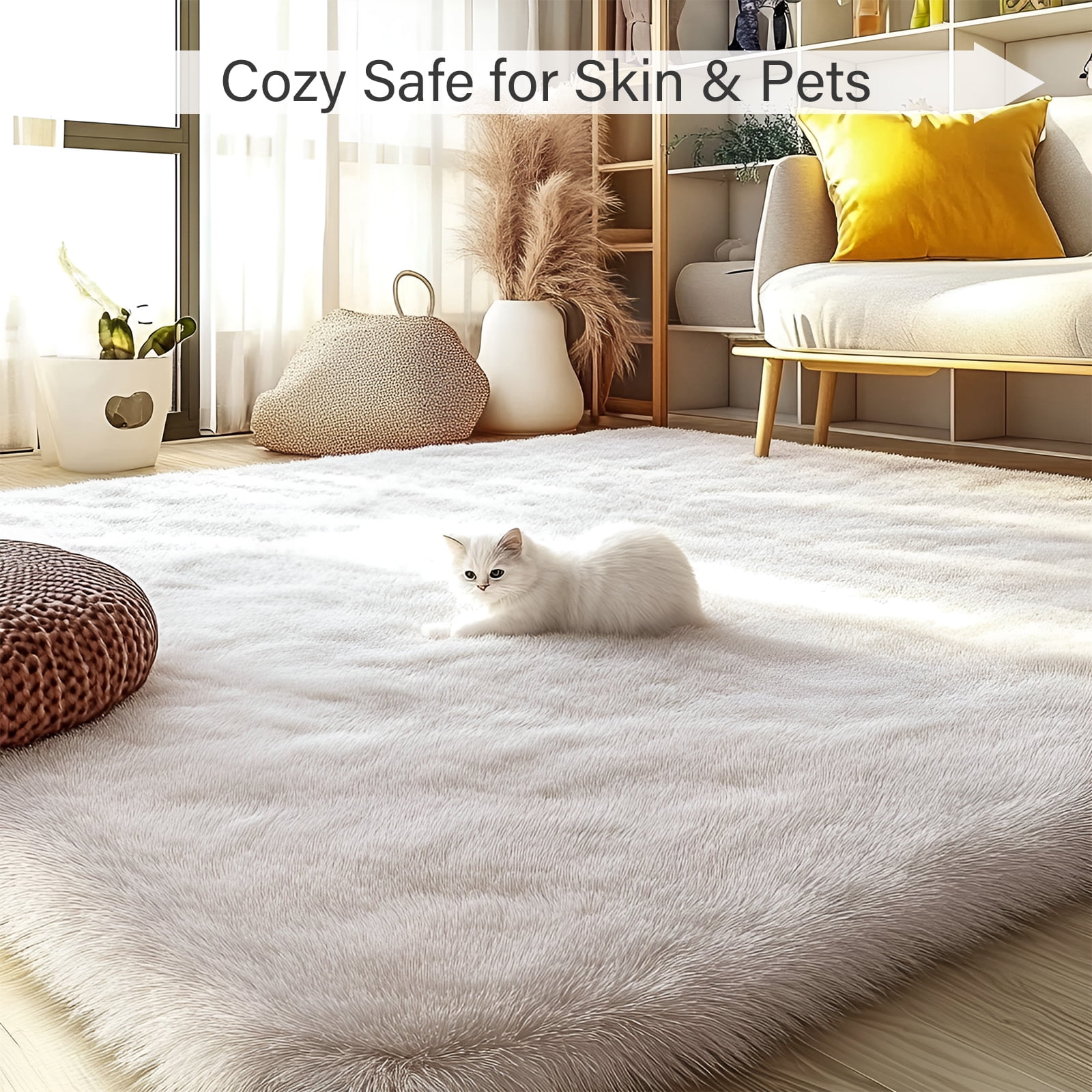 Pentantan Shag Area Rugs, 5ft x 8ft Soft Fluffy Indoor Carpet for Living Room Bedroom Decor, Cream White