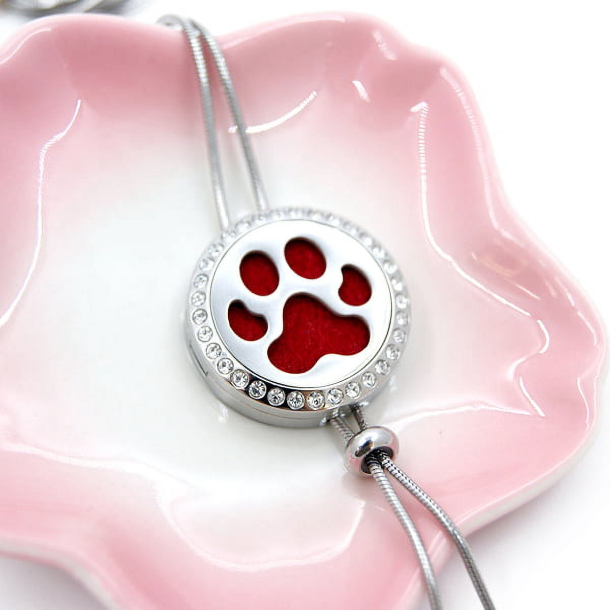 Free Engraving Personalized Aromatherapy Dog Paw Essential Oil Stainless Steel Adjustable Slider Necklace Diffuser Jewelry Free 12 Pads Gift Box Ship Next Day