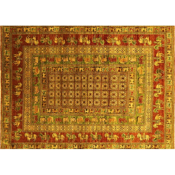 Ahgly Company Indoor Rectangle Oriental Yellow Industrial Area Rugs, 5' x 8'