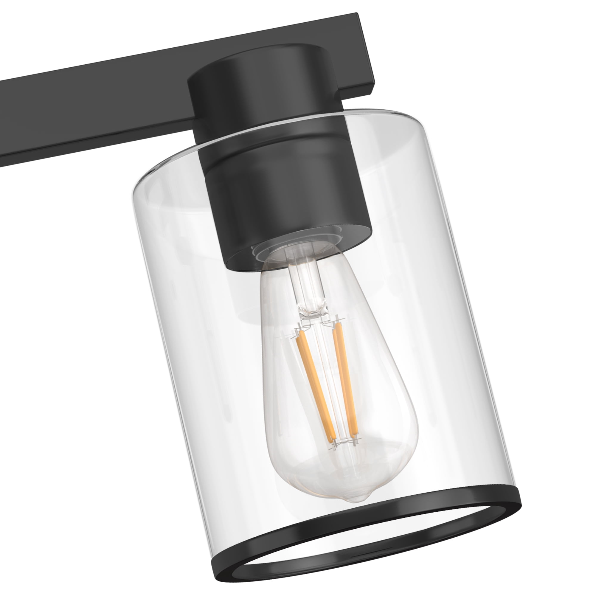 YANSUN 17.7in 3-Light Industrial Vanity Light with Clear Glass Shades, Black Bathroom Wall Sconce for Mirror, Bedroom & Living Room