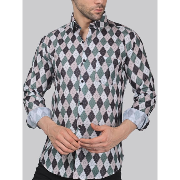 Preppy Men's Printed Full Sleeve Casual Linen Shirt