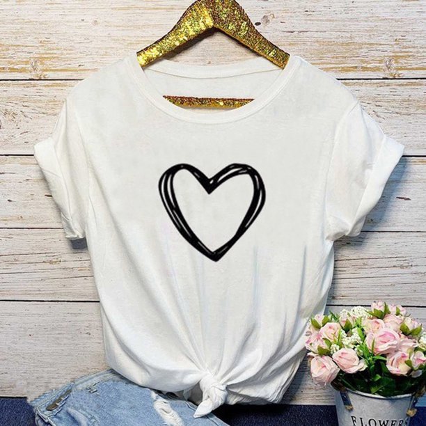 Puntoco moda mujer casual manga corta amor impreso o-cuello tops camiseta blusa Puntoco Puntoco-5378