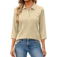 thumbnail image 3 of Hearthz Womens Polo Shirts 3/4 Sleeve Buttons Collared Tennis Activewear UPF 50+ Sun Protection Women's Golf Polo Shirt Khaki XXL, 3 of 6
