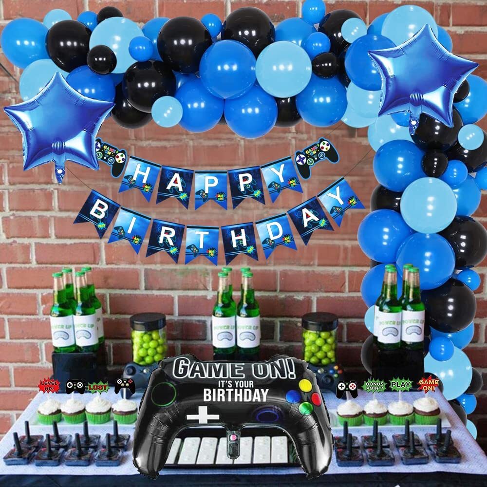 Blue Gamer Birthday Decorations Video Game Party Supplies, Video Game  Birthday Decorations for Boys, Tablecloth, Happy Birthday Banner, Blue and  Black Balloons, Birthday Decorations for Boys 