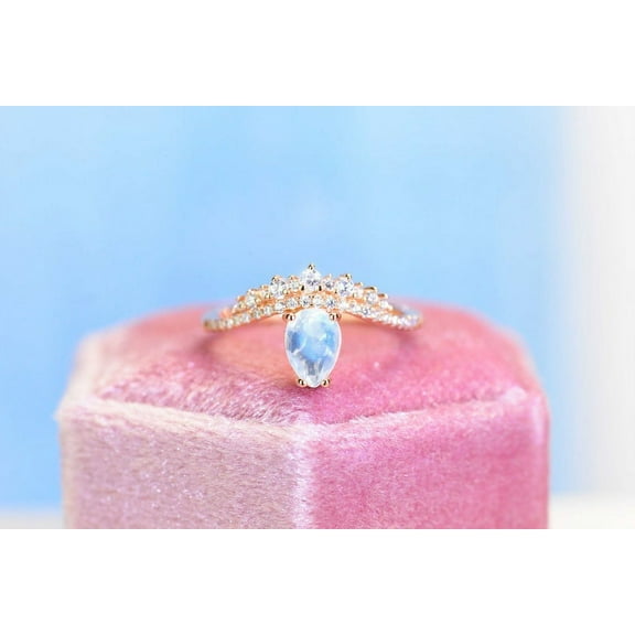 Silver Dainty Natural Moonstone Ring, 1Ct Pear Cut Moonstone Ring, Size 5