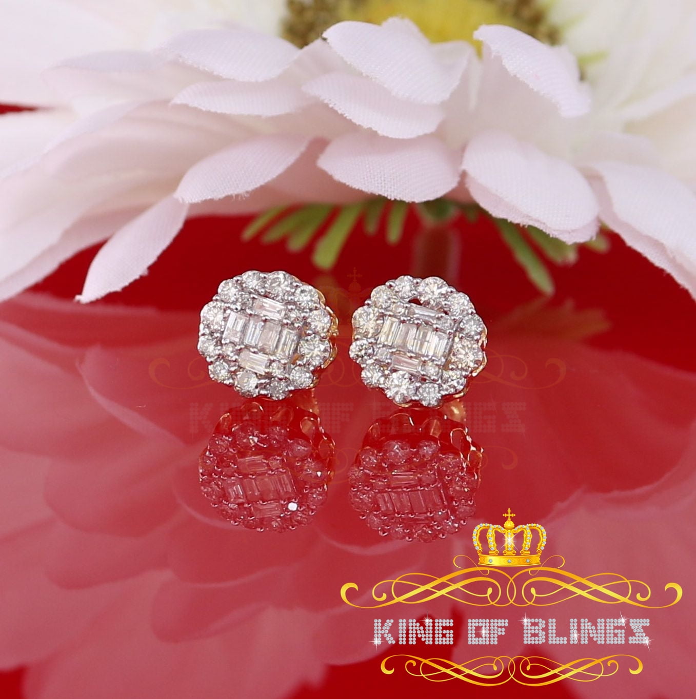 King of Bling's 10K Real Yellow Gold with 0.66CT Real Diamond Men's/Women's Stud Round Earrings