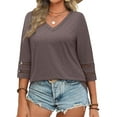 thumbnail image 2 of WellSize 3/4 Sleeve Womens Plus Size Tops V Neck Trendy Tunic Fall Blouses Curved Hem Casual Shirts, 2 of 8