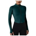 thumbnail image 1 of AherBiu Hauts d'Entraînement pour Femmes à Manches Longues avec Fermeture Éclair, Col Montant, Extensibles, Compression, Haut de Yoga, T-Shirts, 1 of 4