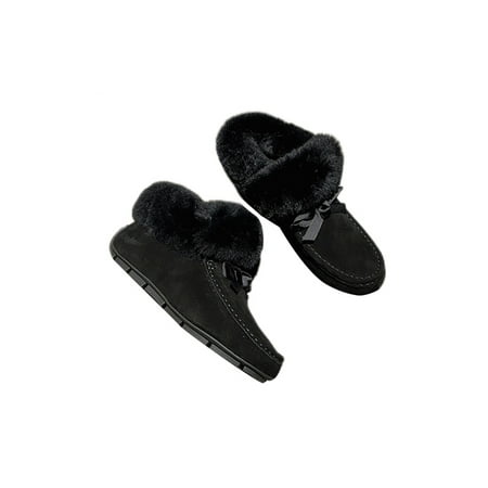

Ymiytan Women Non-Slip Flats Driving Lightweight Faux Fur Collar Indoor Outdoor Casual Moccasin Slippers Black 7