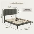 thumbnail image 6 of Queen Upholstered Platform Bed Frame with Headboard and 4 Wood Dressers (2,5,6 Drawer) - Modern Bedroom Furniture Set with Sturdy Slats, Noise Free - Gray & Black, 6 of 7