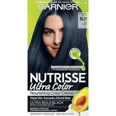 2X - Garnier Nutrisse Ultra Color Nourishing Bold Permanent Hair Color Creme BL21 Blue Black - 1 kit