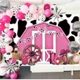 thumbnail image 6 of 7×5FT Pink Barn Door Western Cowgirl Backdrop Cow Print Straw Barn Door Wood Background Western Country Farm Cow Girl Women Birthday Party Photo Booth Prop, 6 of 6