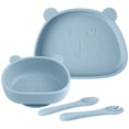 thumbnail image 1 of Juego de vajilla infantil de 4 piezas, plato de bebé de silicona, cuenco antideslizante con cuchara y tenedor, plato de bebé, cuenco con ventosa, libre de BPA, apto para lavavajillas y, 1 of 5