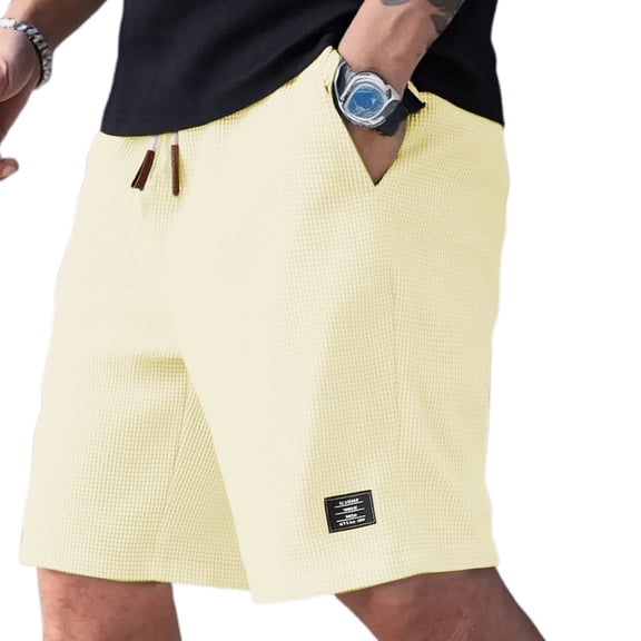 CONZONE Mens Casual Corduroy Shorts Elastic Waist Summer Shorts for Men Solid Color Ribbed Lightweight Loose Fit Vacation Beach Shorts With Pockets