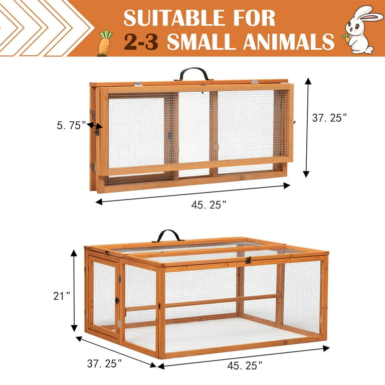 Pefilos 45 Inch Wood Folding Rabbit Hutch Collapsible Guinea Chick Run Outdoor Bunny Cage Portable Orange