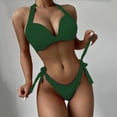 thumbnail image 2 of Lovzfmll Women's Bikini Set, Solid Color Halter Top with Bean Tie String Bottoms, Hard Cup Bathing Suit for Beach, 2 of 6