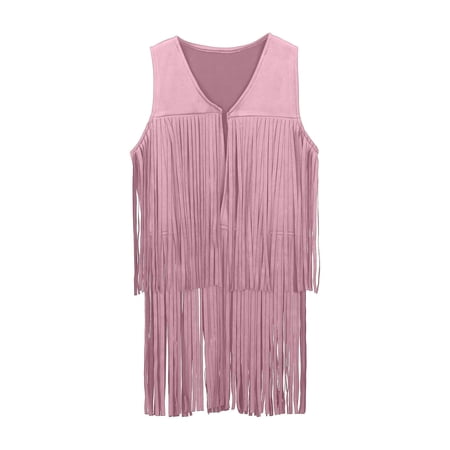 WUXIAN Children 60s 70s Retro Cowboy Cow Big Girl Vest Outfits Hippie Sets Big Girls Fringe Tassel Vest Party Versatile Streetwear