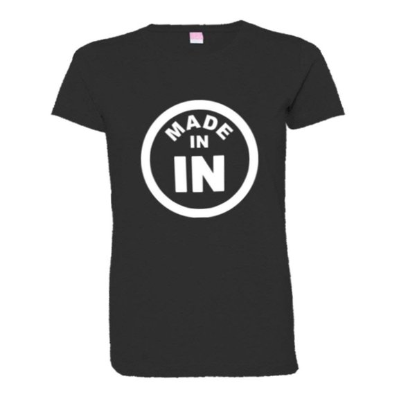 PleaseMeTees™ Womens From Born Made In Indiana In Logo Label Tag HQ Tee