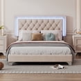 thumbnail image 3 of Harper & Bright Designs Velvet Upholstered LED Platform Bed, Full Size Modern Platform Bed Frame with LED Lights and Tufted Headboard, Beige, 3 of 9