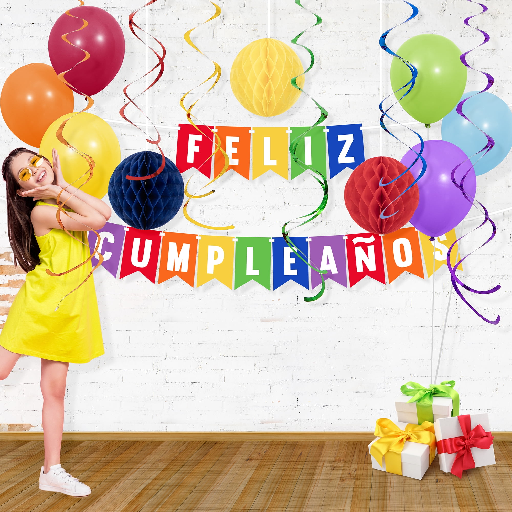 Feliz Cumpleanos Decor Kit, Multicolor, 17 Pieces, Latex and Foil, by Way To Celebrate