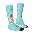 thumbnail image 3 of Picia Women Crew Soft Moisture-wicking Socks World Travel Line Icons Map Pattern Design Cotton Socks, One Size fit All, 3 of 9
