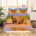 thumbnail image 2 of Housse de Couette Capybara pour Enfants Simple pour Garçons Filles Adultes Chambre, Ensemble de Literie Animal de Compagnie Rongeur Drôle Rustique Coucher de Soleil Plage Housse de Couette Thème Paysage Naturel Couvre-Lit avec 1 Taie d'Oreiller, 2 of 5
