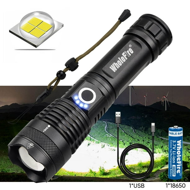 XHP50.2 9000 High Lumens LED Flashlights 5 Modes Zoom Focus Tactical Flashlight w/Battery for