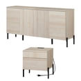 thumbnail image 6 of 2-Piece Reeded Bedroom Set, Modern Minimalist Nightstand and Dresser Set, Oak Wooden Chest With Hidden Handles For Bedroom, Living Room, 6 of 10