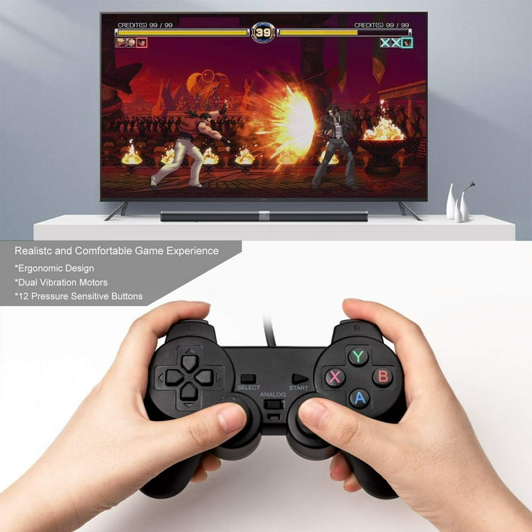 2Pcs Set PS2 controller Dual-Vibration Joystick Gamepad Wired Game