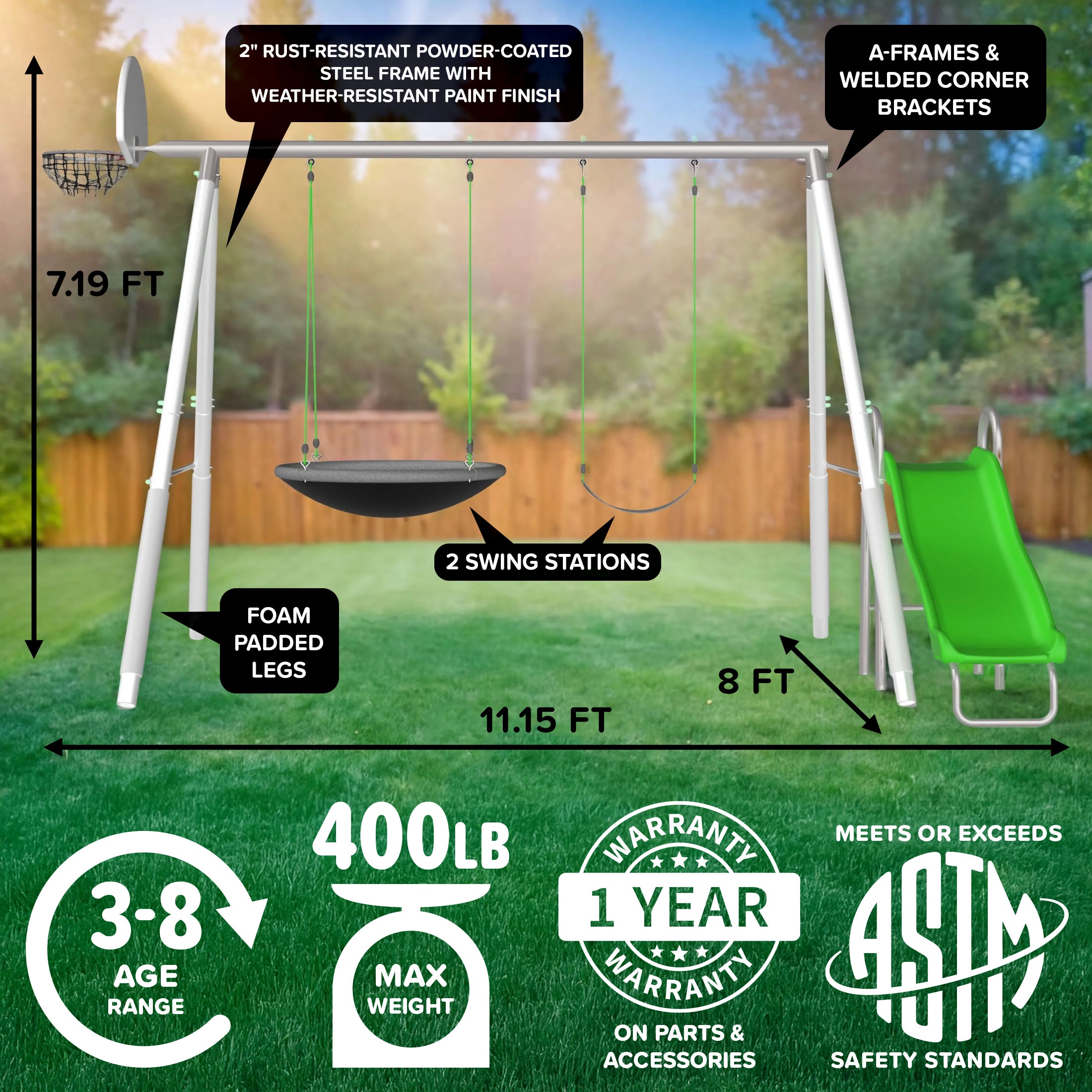 Sportspower Super Saucer Metal Swing Set with Slide photo 8