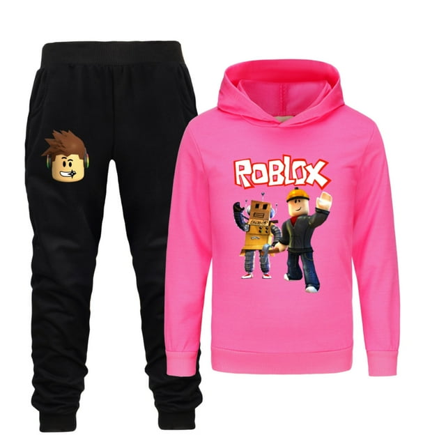 Teen Roblox Comfy Pullover Sweatshirt and Jogger Pant 2Pcs Set,Basic Hoodies Loose Long Sleeve Tops for 3-16Y
