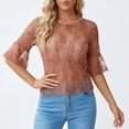 thumbnail image 2 of Trendfront Womens Floral Lace Blouses Crewneck 3/4 Sleeve Sheer Mesh Elegant Scalloped Hem Dressy Casual Party Holiday Going Out Tunic Tops, 2 of 4