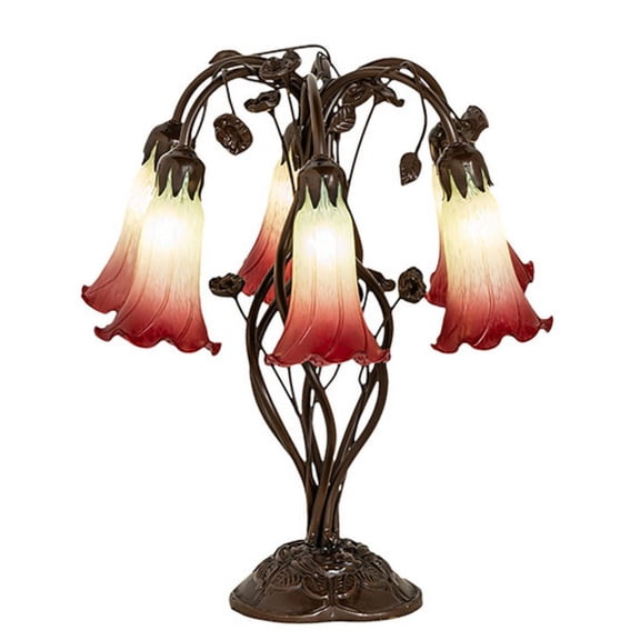 Meyda Lighting 18" 6-Light Tiffany Mahogany Bronze Table Lamp with Blown Glass Shades