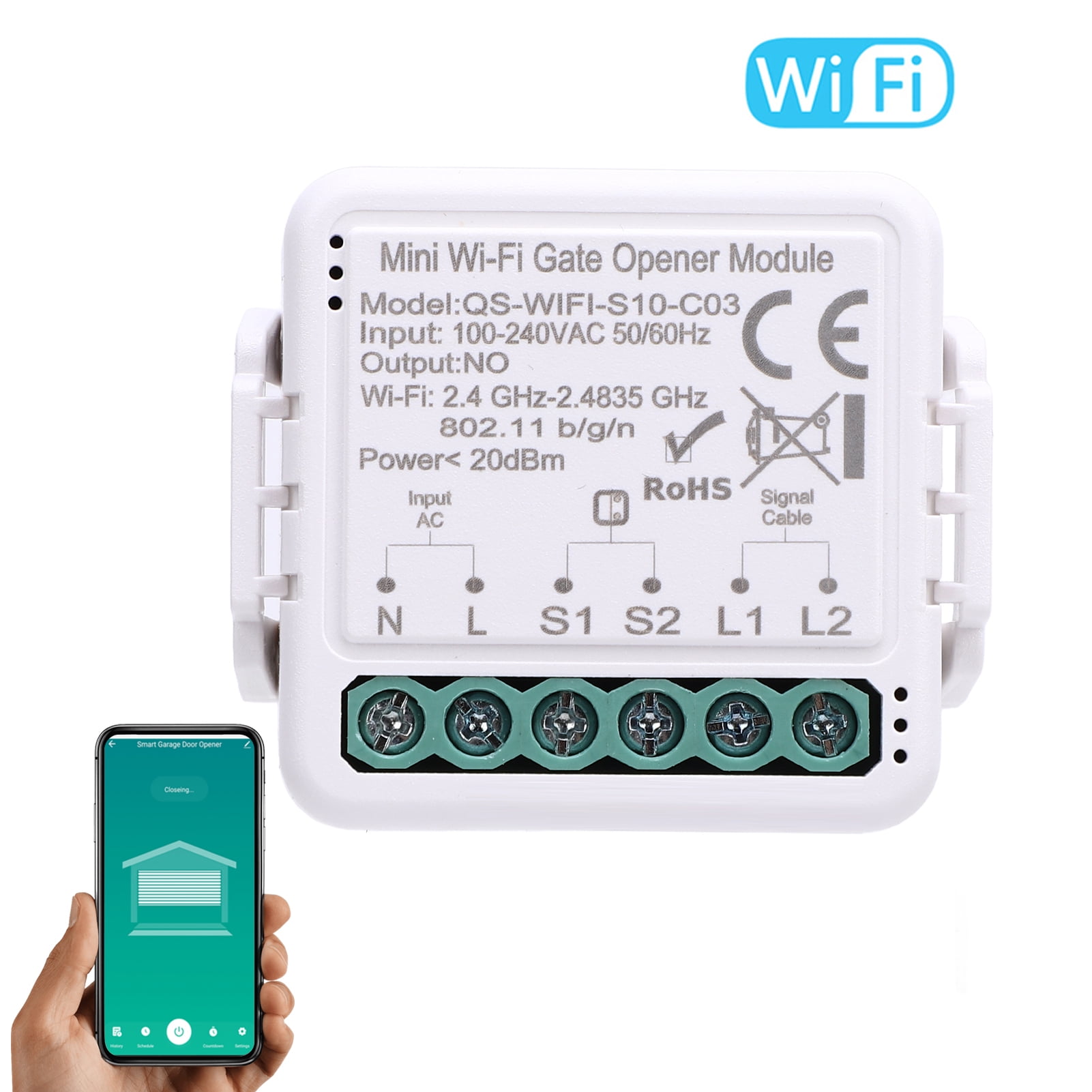 BIMZUC Smart Wi-Fi Garage Door Opener Module Tuya APP Voice Control Mini Gate Opener QS WIFI S10 C03