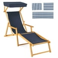 thumbnail image 1 of Costway Chaise Longue en Bois de Bouleau avec Auvent Réglable, Dossier Inclinable et Repose-Pieds, Bleu Marine, 1 of 10