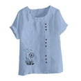 thumbnail image 4 of Shirts for Women Plus Size Short Sleeve Button Round Neck Casual Floral Printed T-shirt Blouse Light Blue M, 4 of 4