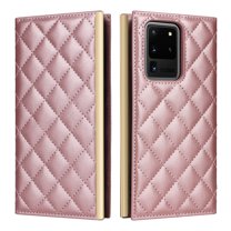 For Samsung Galaxy S20 Ultra Wallet Phone Case,PU Leather Folio Flip Kickstand,With Wrist Strap&Shoulder Strap,Card Slots,Shockproof Rugged Anti-fall Crossbody Phone Case Cover,Rosegold
