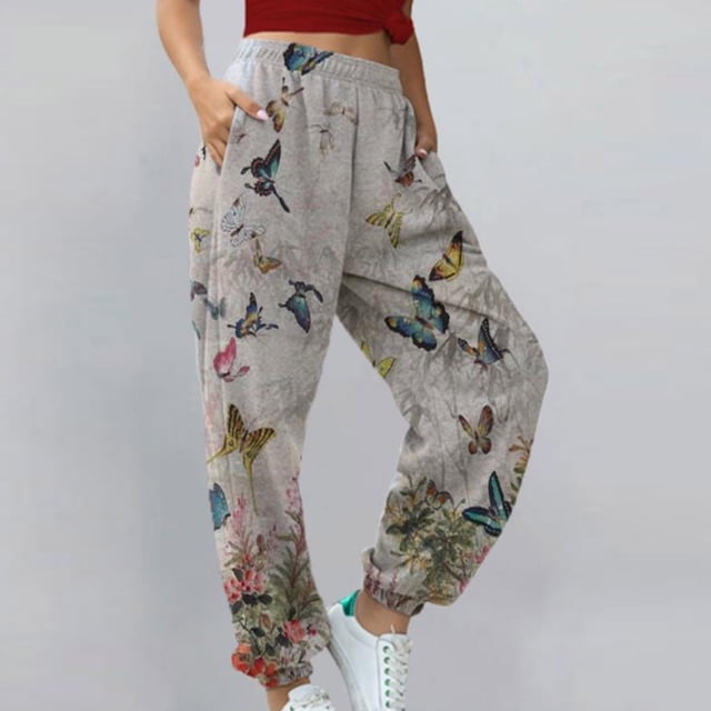Pantalon Grand de Sport d'Été pour Femmes Mode Imprimé Décontracté Ample Long