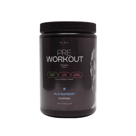 Giga Fitness Pre-Workout Powder, Energy & Focus with Alpha GPC, Blue Raspberry, 30 Servings