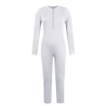 thumbnail image 3 of UoCefik Thumbhole Zip Front Long Sleeve Bodycon Ribbed Casual Romper Full Bodysuit White L, 3 of 5