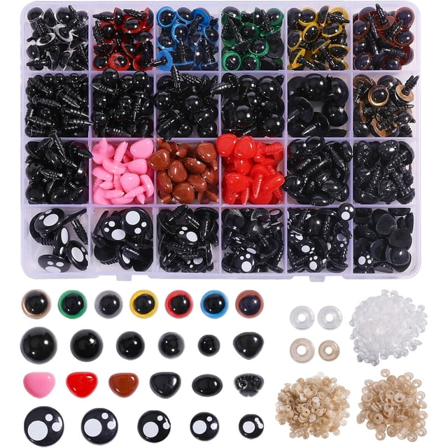Kit de 510 piezas para manualidades DIY (24 estilos): ojos, narices y separadores de plástico para amigurumi (colores surtidos). Incluye ojos triangulares para amigurumi y otros elementos decorativos.