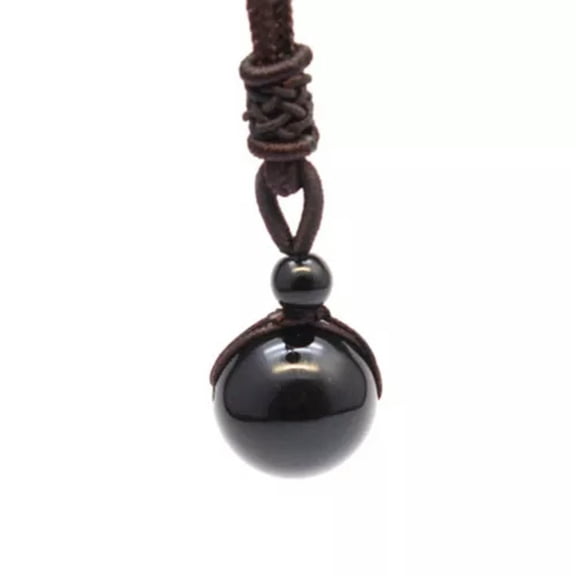 HOOUN Round Beads Necklace Natural Chakra Crystal Balls Quartz Pendant Reiki Healing-Black Agate