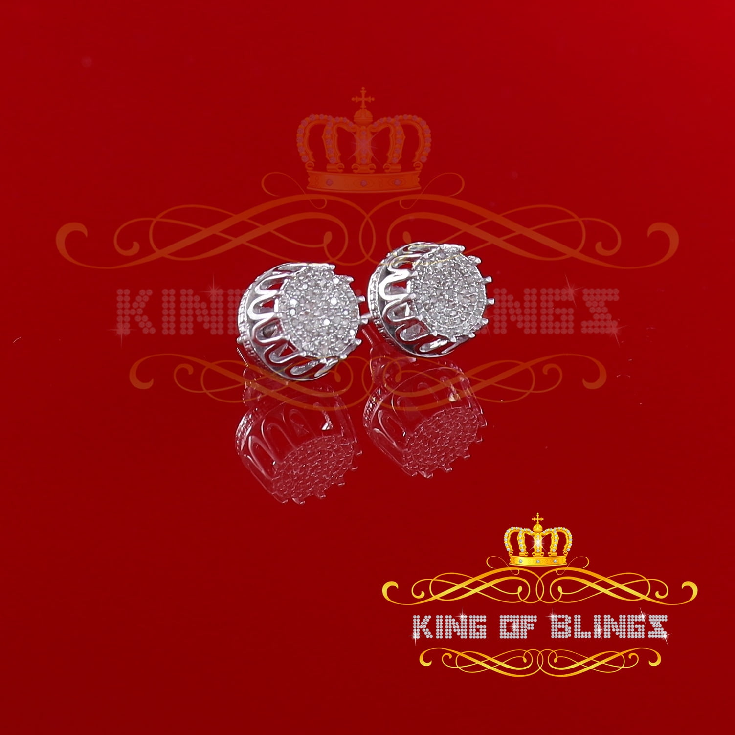 King of Bling's 925 Sterling Silver 0.33ct Diamond For Women's/ Men's White Stud Floral Earrings