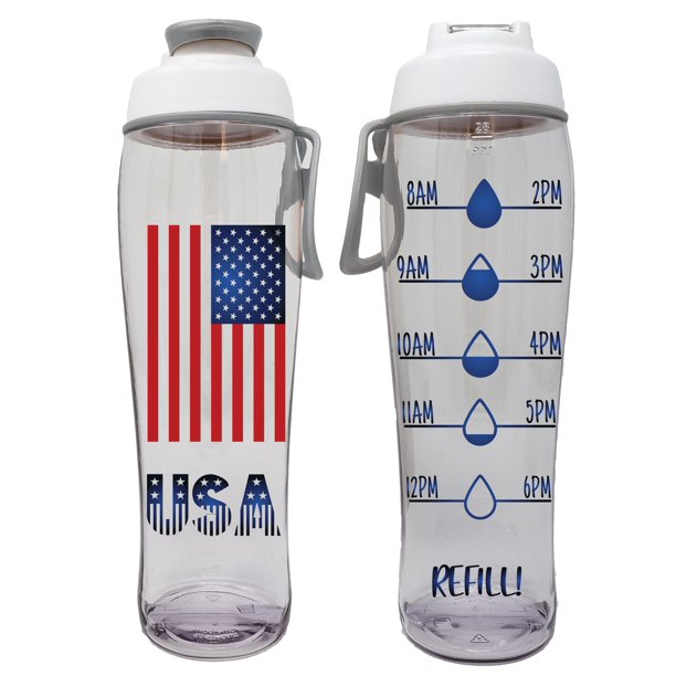 50 Strong BPA Free Reusable Water Bottle with Time Marker 30 oz