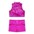 thumbnail image 4 of Jizyo Kids Girls 2Pcs Shiny Metallic Crop Tank Top with Booty Shorts Ballet Dance Jazz Hip Hop Rose Red 12, 4 of 5