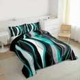 thumbnail image 4 of Manfei Geometric Wave Striped Full Size Comforter Sets,Modern Abstract Lines Bedding Comforter Set,Blue Black Stripes Bedding Sets For Girl Teens,Breathable Home Decor Reversible,3-Piece, 4 of 9