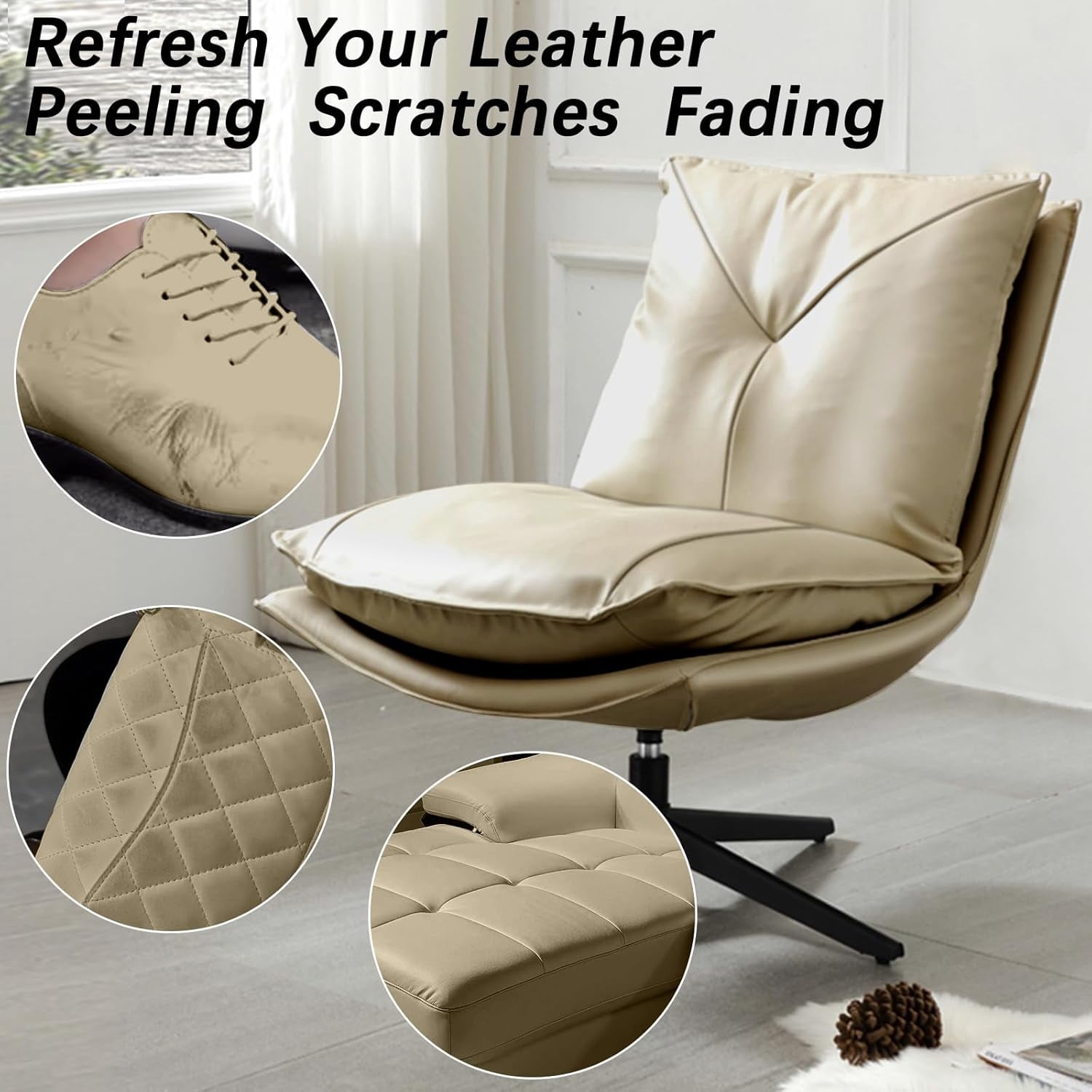 JJEAN-Beige Leather Recoloring Balm, Leather Color Restorer Conditioner, Leather Repair Kits for Vinyl Furniture, Sofa, Car Seats, Shoes - Repair Leather Color on Faded & Scratched (Beige)